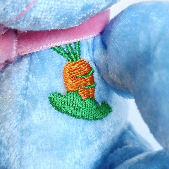 Billion Team Limited Bunny Rabbit Plush Blue Stuffed Toy Embroidered Carrot 7" - Picture 10 of 13